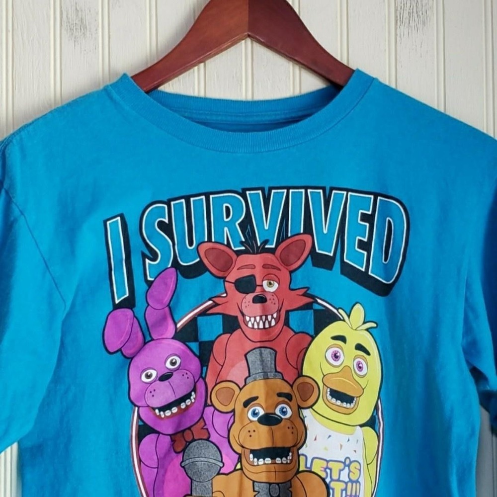 Five Nights At Freddy's Shirt Boys M Blue I Survived Graphic Long Sleeve Tee Top